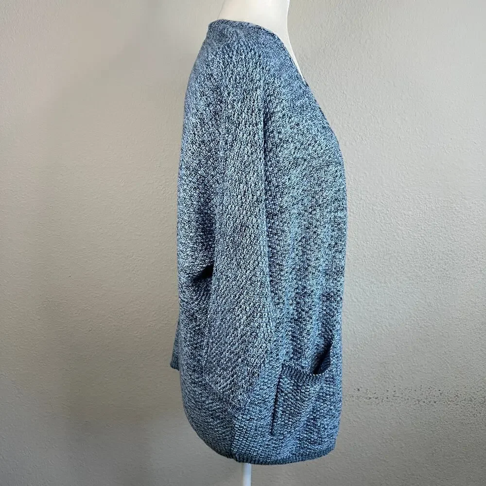 Natural Reflections Blue Knit Open Front Cardigan Women's M Coastal Grandma